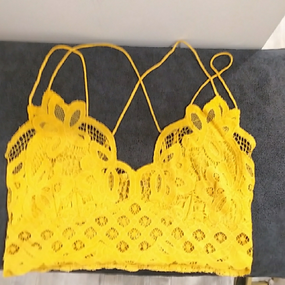 FP Movement by Free People Yellow Lace Crop Top